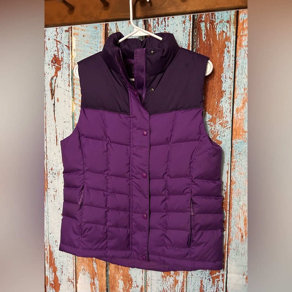 L.L. Bean Purple Down Puffer Vest with Dark Purple Yoke